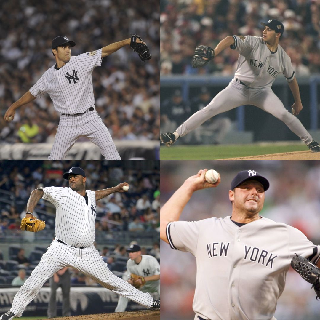Captain2Corner's tweet photo. You can put one of these four Yankee Pitchers of the past on our current roster for the 2024 season, who you taking??? #NYY #RepBX #NeedPitching https://t.co/4qmxu33Pgo