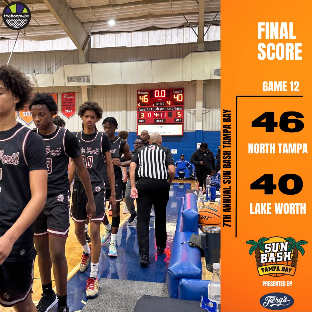Game 12: <a href="/sunbashtourney/">Sun Bash</a> Tampa Bay

Final Score

North Tampa Christian 46
Lake Worth 40

📊Leaders

@NTChoops 
Brodey Cuffle 13
Landyn Colyer 11

<a href="/LWHBasketball/">Lake Worth Basketball (L-DUB)</a> 
Jeremy Innocent 12
Hedrens Bartelus 11