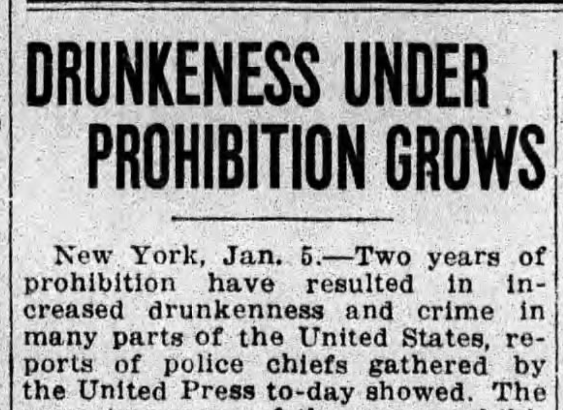 When alcohol was banned, people drinking in public soared, as did alcohol poisoning deaths. When alcohol prohibition ended, people could drink alcohol indoors in legal, supervised locations, and alcohol poisoning deaths ended. Why are we refusing to learn from the past?