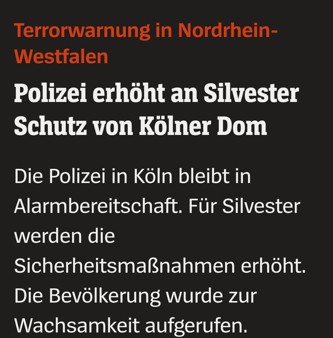 MixeDKD's tweet photo. Wir leben im besten Deutschland aller Zeiten
Am Arsch!
#Silvester #Terrorwarnung https://t.co/1rtBBGJc7c