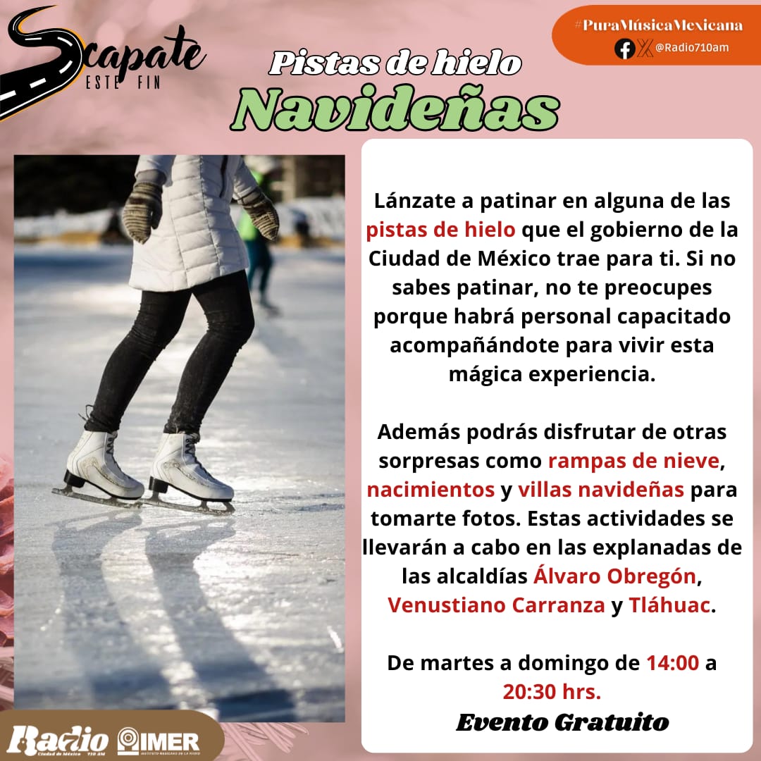 Prepara tu ropa abrigadora y cierra este 2023 en alguna de estas pistas de hielo, además habrá otras actividades para complementar la experiencia. No lo pienses y escápate este fin a vivir un plan divertidísimo en familia.

#EscapateElFin #gudalupereyes 
#CDMX