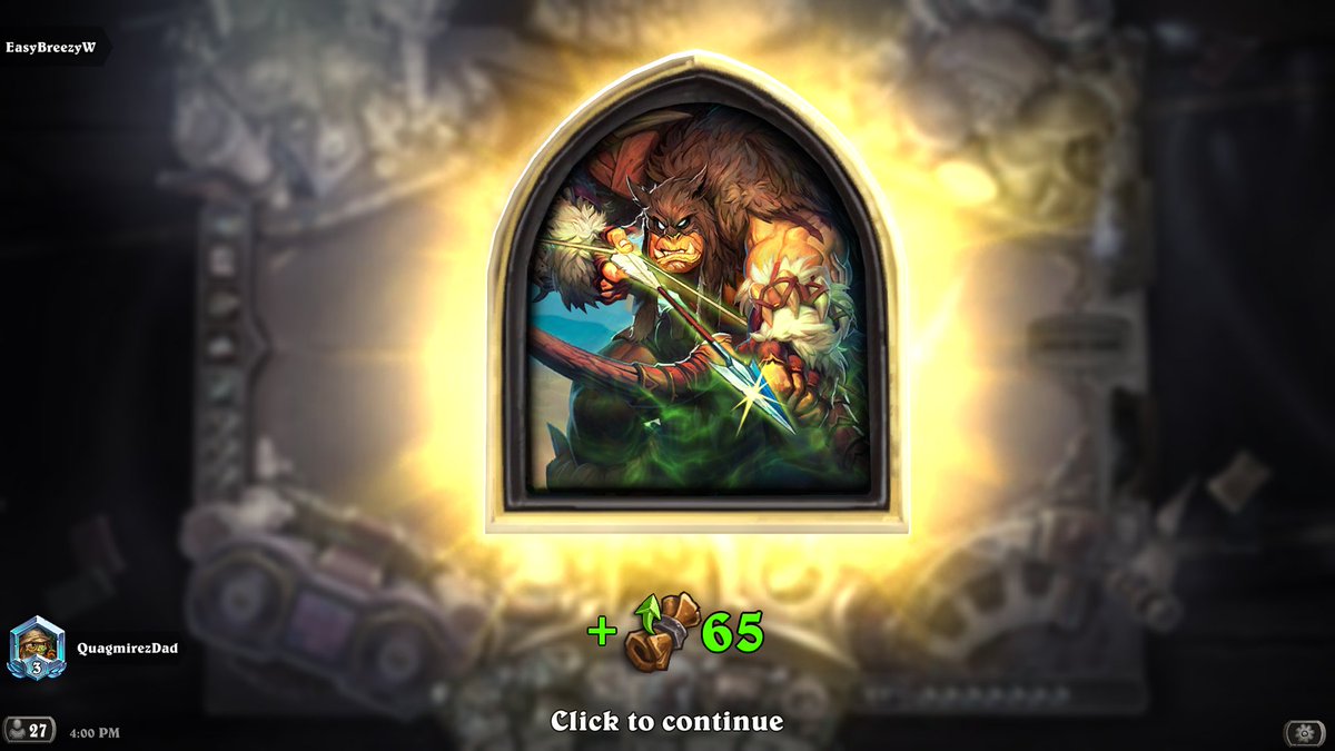 ZeBedge's tweet photo. I had fun playing hunter this expansion! Spurfang is nice. And all the little incremental hand buff theme is glue I feel. And Reno makes everything casual, which was entertaining. Last one to a 1000 wins is Death Knights, which is currently sitting at a massive 58 wins. lol https://t.co/MNuqFm821t
