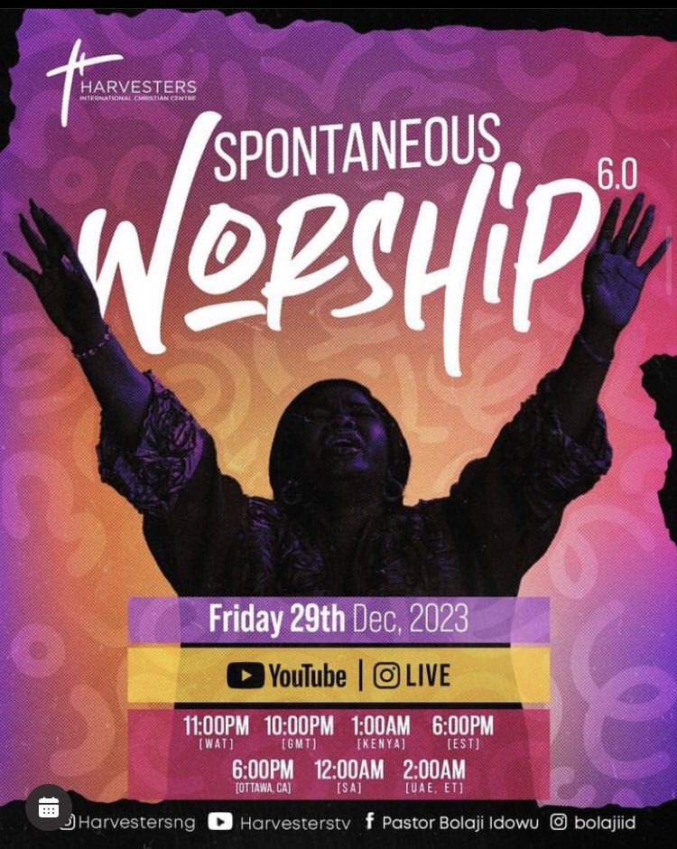 UncleGeeOfZion's tweet image. #Harvestersng #SpontaneousWorship 6.0 🚨🚨🚨

Live on YouTube, Instagram &amp;amp; Facebook in less than an hour 📌

Come let us adore Him 🙌

#PastorBolajiIdowu