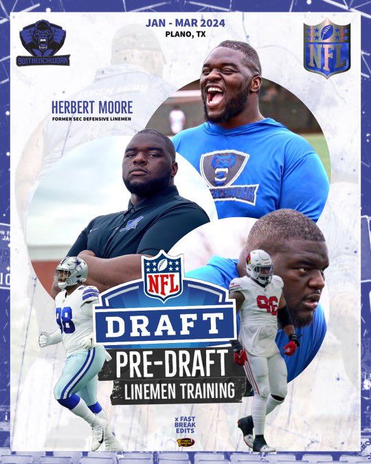 CoachHerb1's tweet photo. Glad to announce I am doing Pre-Draft training this year in Plano,TX. Which will include housing, Meals, tops tier recovery facilities and more. The path to the draft starts here‼️‼️ dm or call for more details.
Any NFL or pro agents also give me a call as well

let’s get to work #TrenchMob #PathToTheDraft