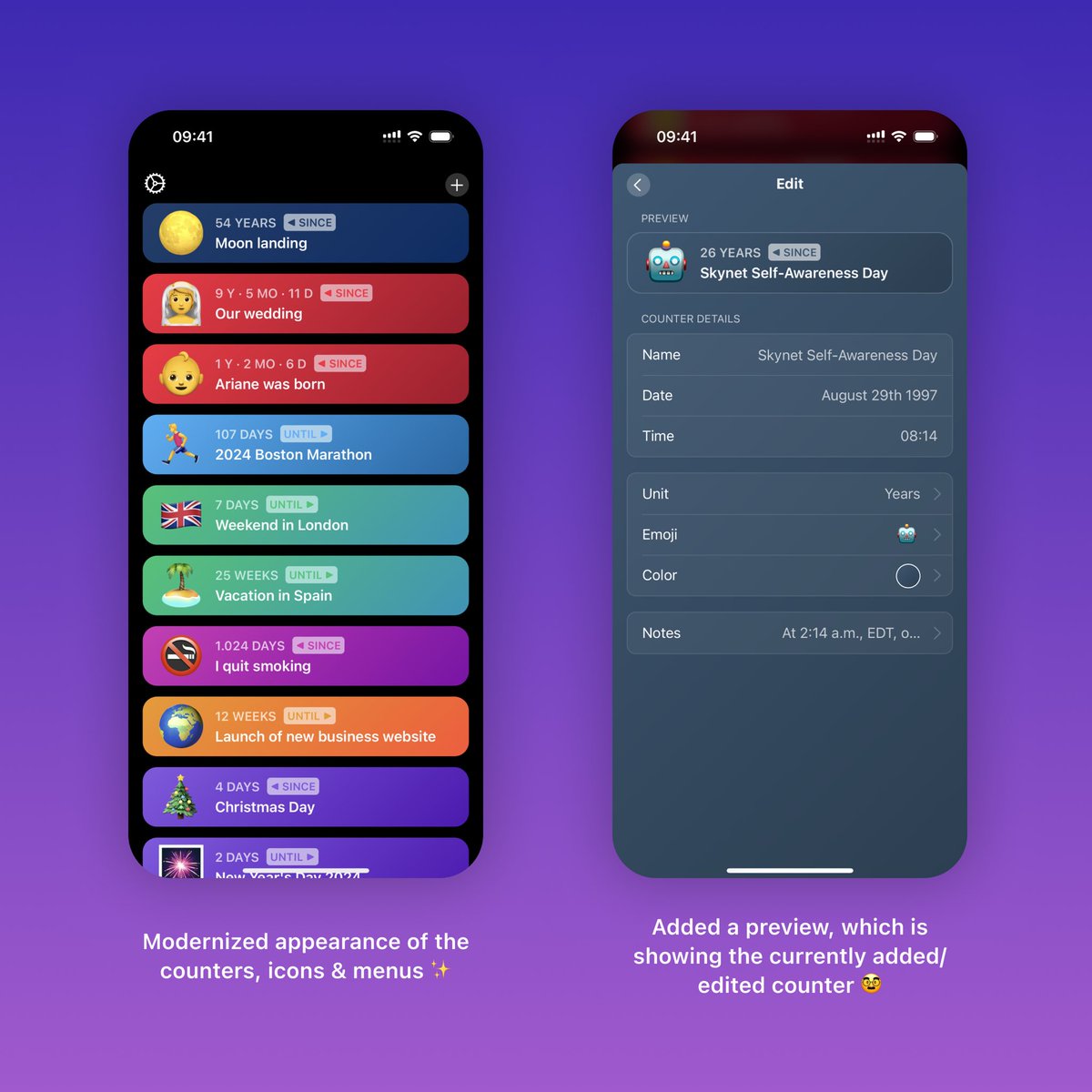 yonksapp's tweet image. Yonks 1.1.0 is now available on Android (yonks.app/android) and iOS (yonks.app/ios):
- Modernized appearance of the counters, icons & menus ✨
- Added a preview, which is showing the currently edited counter 🥸
- Improved compatibility with new OS versions 🤖
