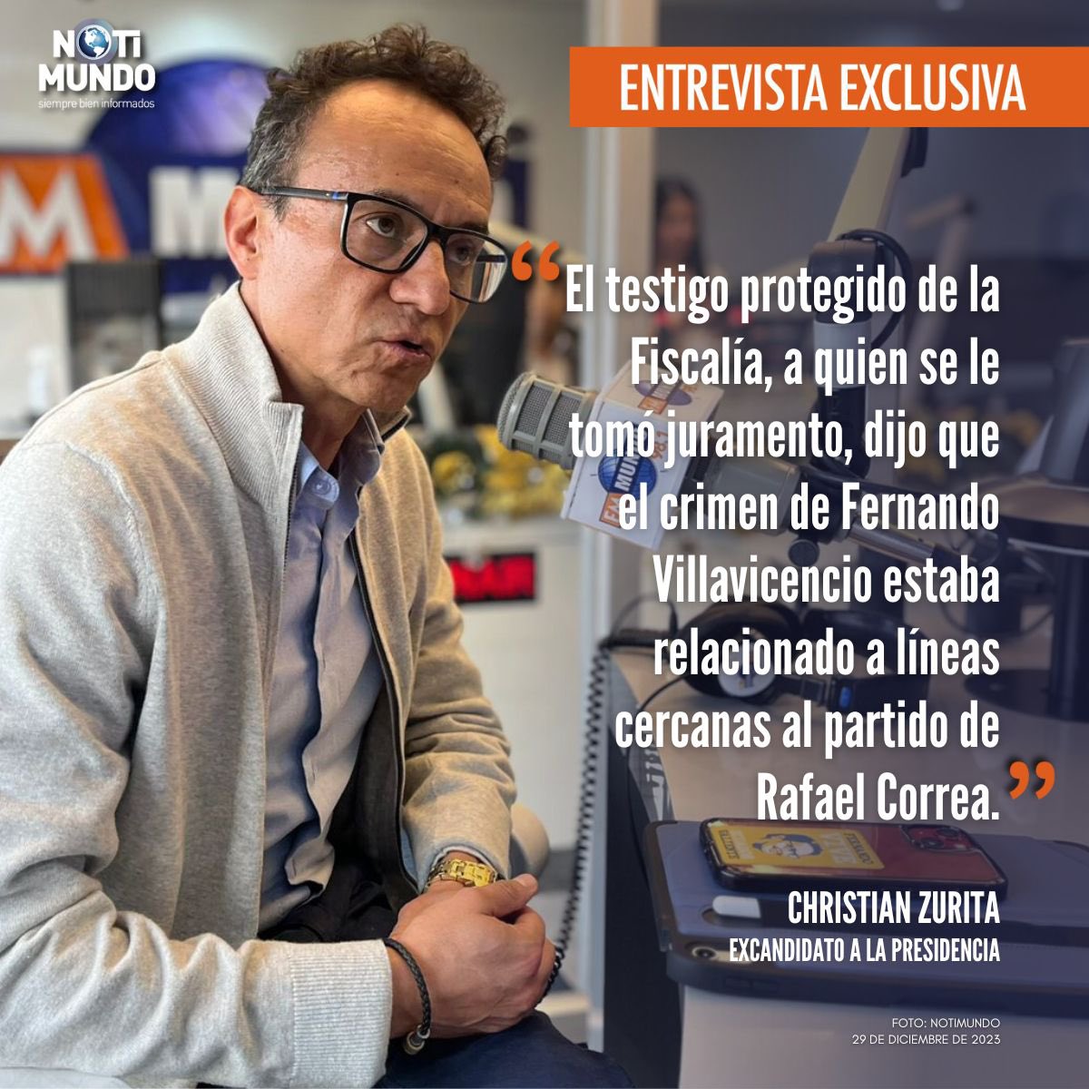 notimundoec's tweet photo. 🔊En #Acontecimientos2023, @christianzr, excandidato a la presidencia, indicó que uno de los testigos protegidos en la investigación del asesinato de #FernandoVillavicencio dijo que el crimen estaba relacionado a líneas cercanas al partido de #RafaelCorrea. 

➡️ https://t.co/QwzONdOHDa