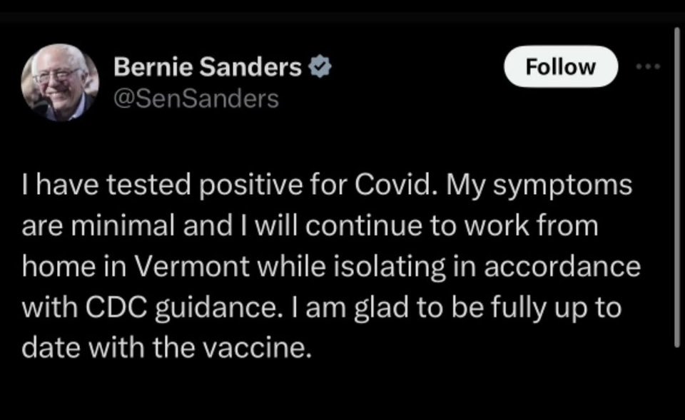 Godfatherparte2's tweet photo. Bernie, the symptoms could have been so much worse had you not been vaxxed and triple boosted already! 

Geez! Don’t these people see they’re being played?

🙄😲😧😯🥱🫨😵‍💫😵 https://t.co/OQKsrrYHW6
