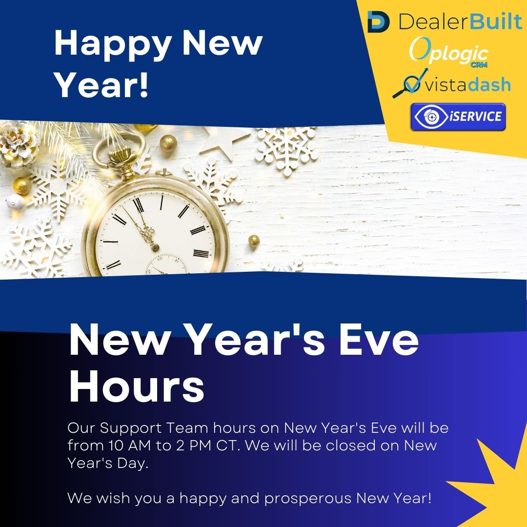 Our Support Team hours on New Year's Eve will be from 10 AM to 2 PM CT. We will be closed on New Year's Day. 

We wish you a happy and prosperous New Year! See you in 2024 :)