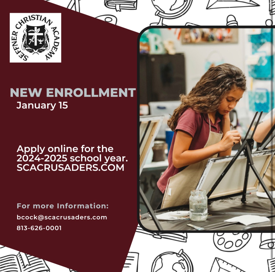 We are already planning for the 2024-2025 school year. Our online application process for new students will open on January 15, 2024. Apply at SCACRUSADERS.COM