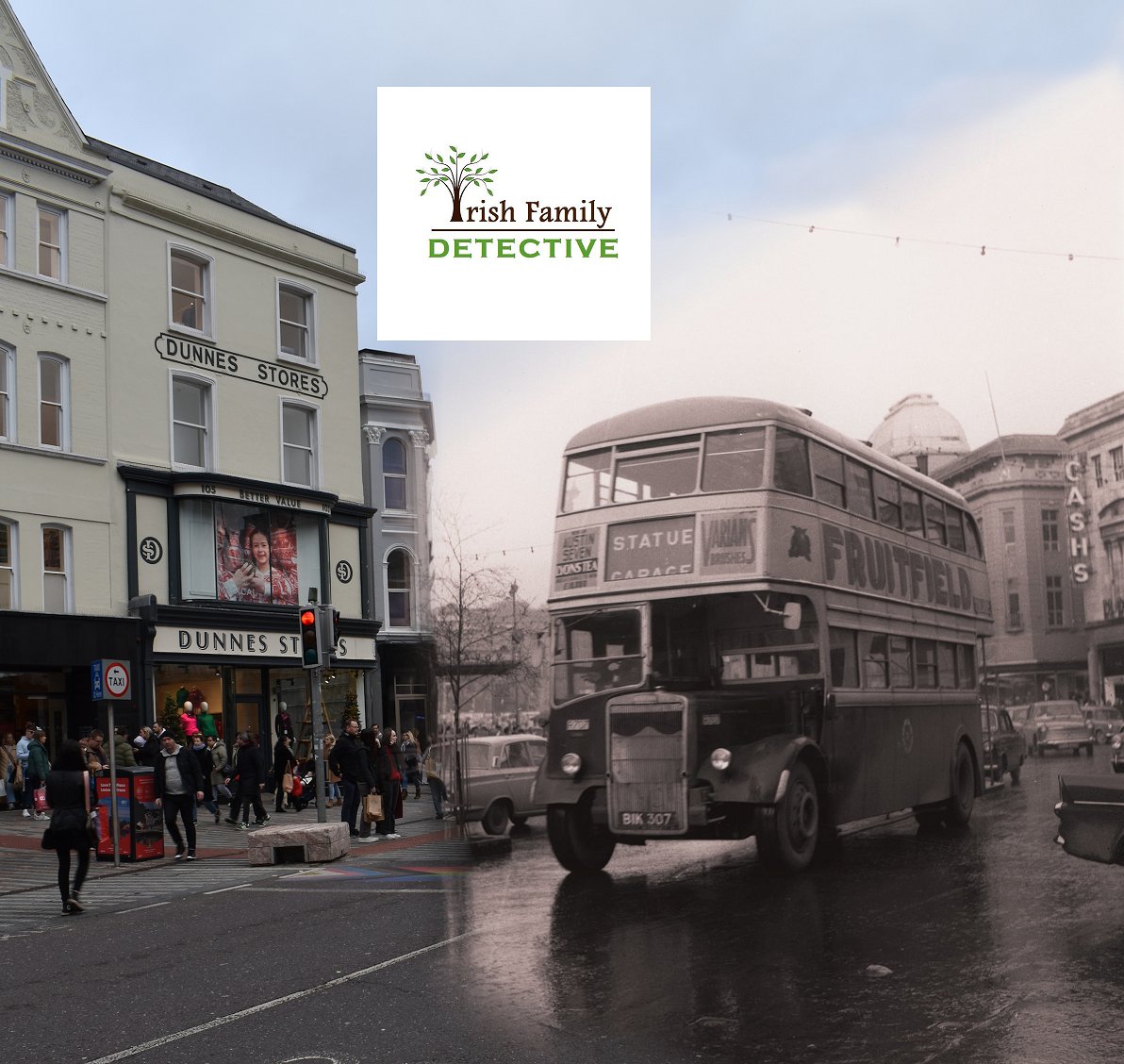Timewarp of Patrick's Street #Cork then (several BIK buses in Cork in the 60s) & now (2023) #LoveCork #PureCork #CorkLike #TimewarpCork B&W📸via John Rodgers irishfamilydetective.ie/timewarp