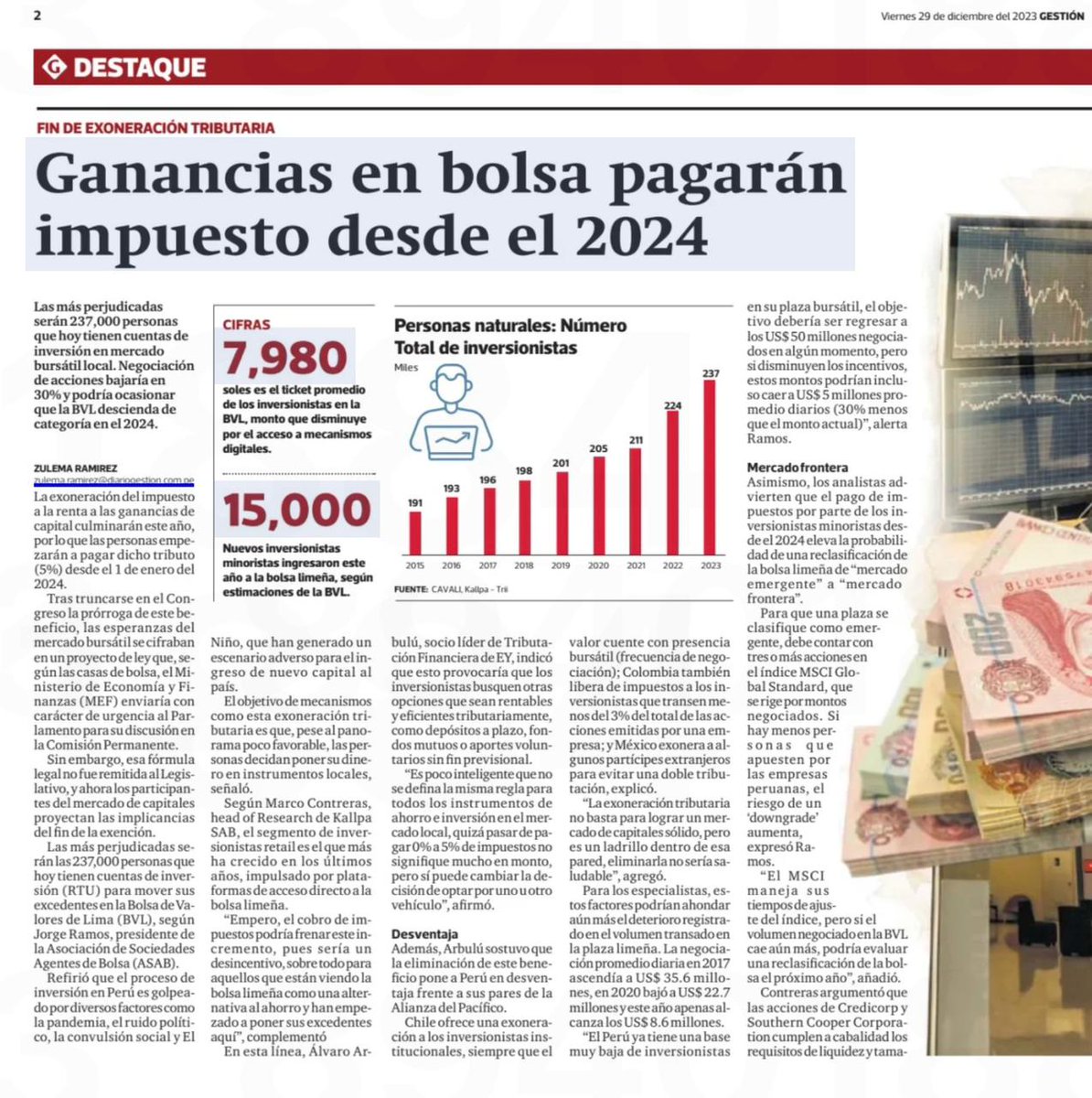 AlbertoArispe's tweet photo. Proyecto de ley para ampliar exoneración del impuesto a la renta para ganancias de capital en bolsa no fue presentado al Congreso.  Por tanto, ganancias en acciones q cotizan en BVL, pagarán 5% de impuesto a la renta a partir del próximo año. https://t.co/JWKezxpak6