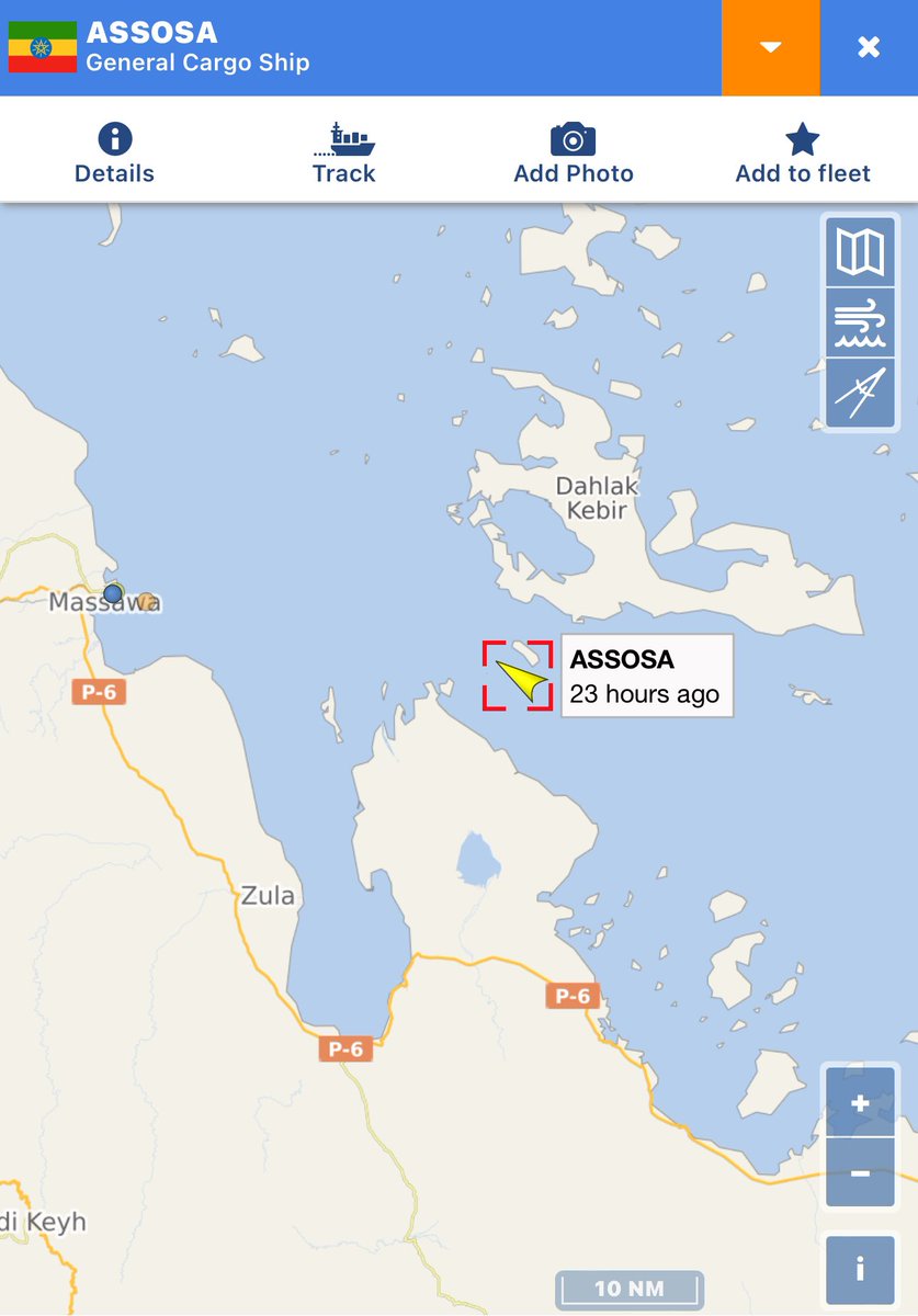 AuetMelache's tweet photo. The latest location update for the #ship named #ASSOSA callsign #ETAO was reported 23 hours ago in the #RedSea using #AIS technology. The vessel is currently on its way to the port of #Massawa (Mitsiwa), which is located in #Eritrea. It is sailing at a speed of 13.0 knots and is expected to arrive at its destination on December 29th at 04:00.

The ship ASSOSA (IMO 9617387, MMSI 624015000) is classified as a General Cargo Ship and was constructed in the year 2012, making it 11 years old. It is currently flying the flag of #Ethiopia.
