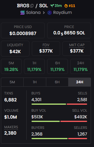 $1 MILLION VOLUME IN UNDER 30 MINS - THE $BROS IN SOLANA TAKING OVER