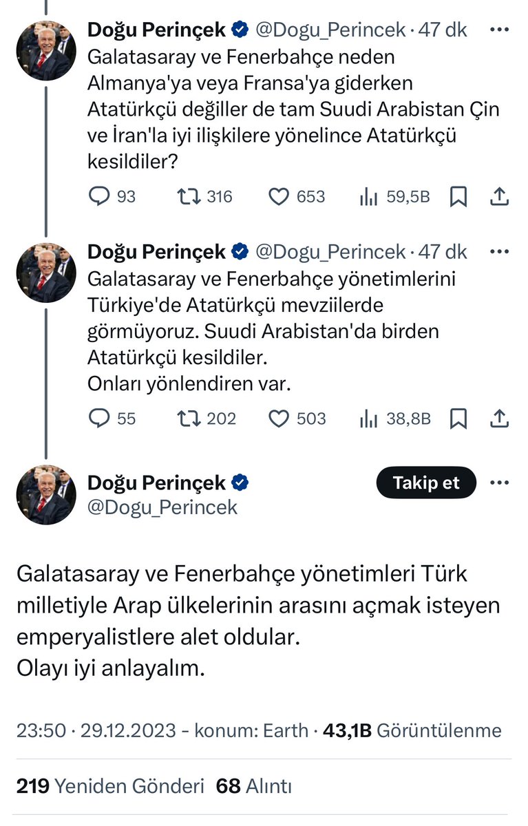 Atatürkçülüğü tartışmasız bir isim Doğu Perinçek.. Yaşananlara farklı bir bakış açısı getirmiş ve bazı sorular sormuş.. Bence dikkate değer bir çıkış @Dogu_Perincek