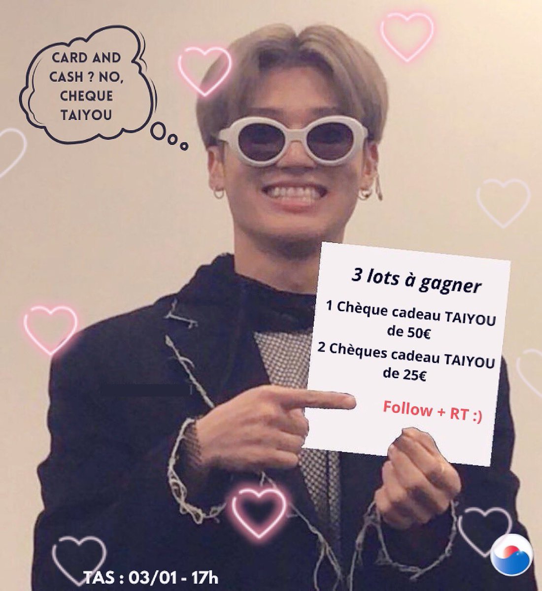 boutique_TAIYOU's tweet image. 🎁 Give-Away TAIYOU 🎊

On termine l’année en beauté ! 🎆

- 3 gagnants :
     • 1 chèque kdo de 50€
     • 2 chèques kdo de 25€
- RT + Follow @boutique_TAIYOU 
- TAS le 3 janvier à 17h

Toute l’équipe vous souhaite une très belle fin d’année, coeur sur vous 🤍