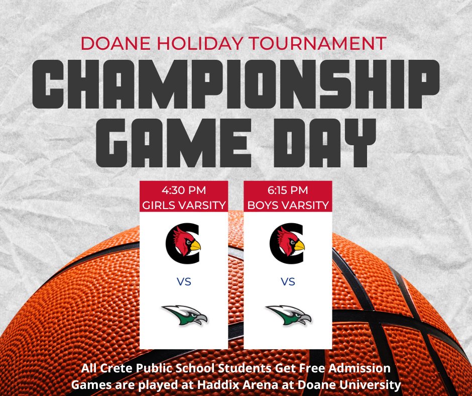 CPSchools's tweet image. After two wins yesterday, both the boys and girls basketball teams will be playing in the championship games today.  The girls' game is at 4:30, and the boys' game is at 6:15.  All CPS students get in for free today!