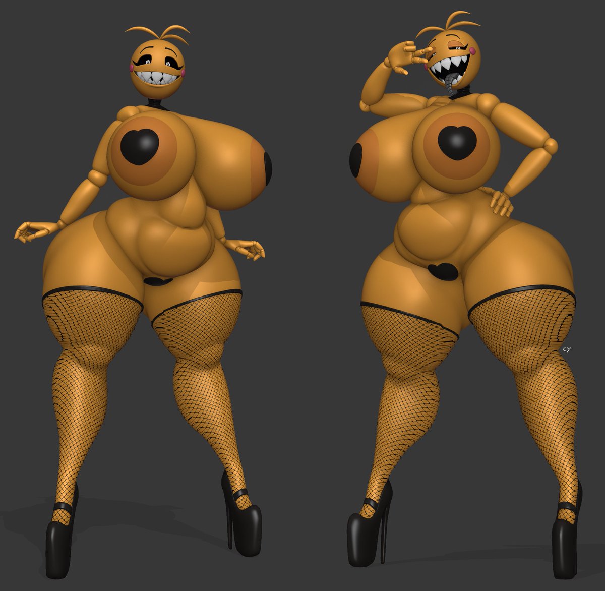 Cyanu_Cyanide's tweet photo. My own ideal 3D Toy Chica design. I'll do some real renders of her tomorrow if I can but for now I felt like posting her because yeah lol. https://t.co/ORiqbT1Yq1