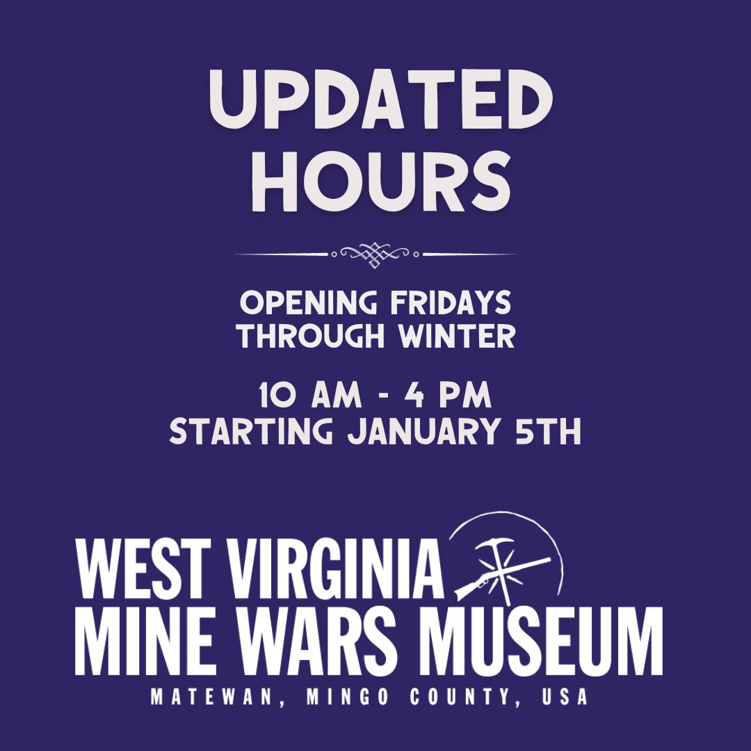 Reopening with limited hours! ⏰ Starting next week on January 5th we'll be open Fridays from 10am-4pm. We'll pick back up with additional days and hours in late March. wvminewars.org/plan-your-visit