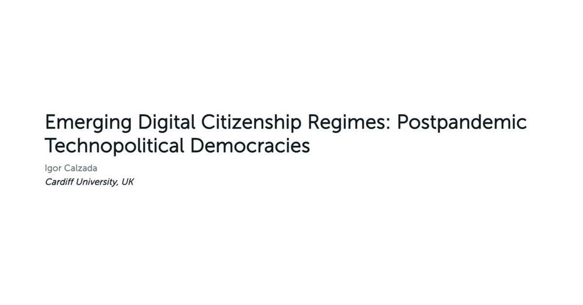 Emerging #DigitalCitizenship Regimes: 
Postpandemic Technopolitical #Democracies

thedrcenter.org/articles/emerg… 

#decentralization #community #politicalscience #digitaldemocracies