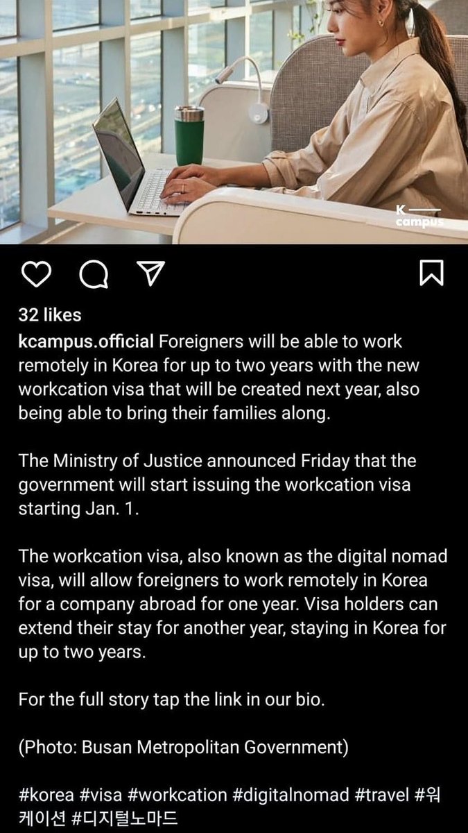mus_toyy's tweet photo. New 'Workcation' Visa: Launches Jan. 1 in South Korea.

- Eligibility: Foreigners 18+, with minimum 1 year work experience.

- Income Requirement: Must earn twice Korea's gross national income per capita (42.48 million won in 2022).

- Duration: Allows remote work in Korea for up to 2 years.

- Restriction: Does not permit employment within Korea.

- Family Inclusion: Spouses and children can accompany visa holders.

- Application Process: Through Korean embassies.

#nomad #nomadvisa #Korea