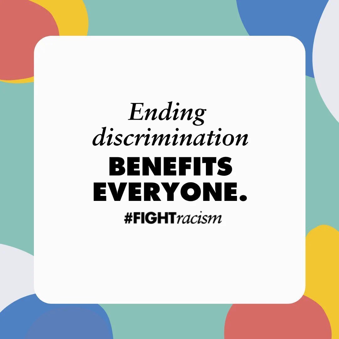 UN's tweet photo. Ending discrimination benefits everyone.

To prevent and #FightRacism is to create a better world for all of us.

Get tips on how you can take action: https://t.co/Zbzszqux1z https://t.co/qh2hifaLQg