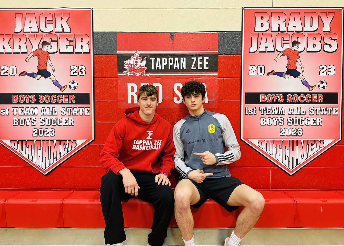🔴⚪️⚽️TZHS gymnasium added some new All State banners to their collection…Congratulations to @JackKryger11 and @bradywcfc10 on being recognized along side the best Flying Dutchmen to ever represent TZ Athletics!⚽️⚪️🔴 #dudes @TZeeAthletics @WorldClassFC1