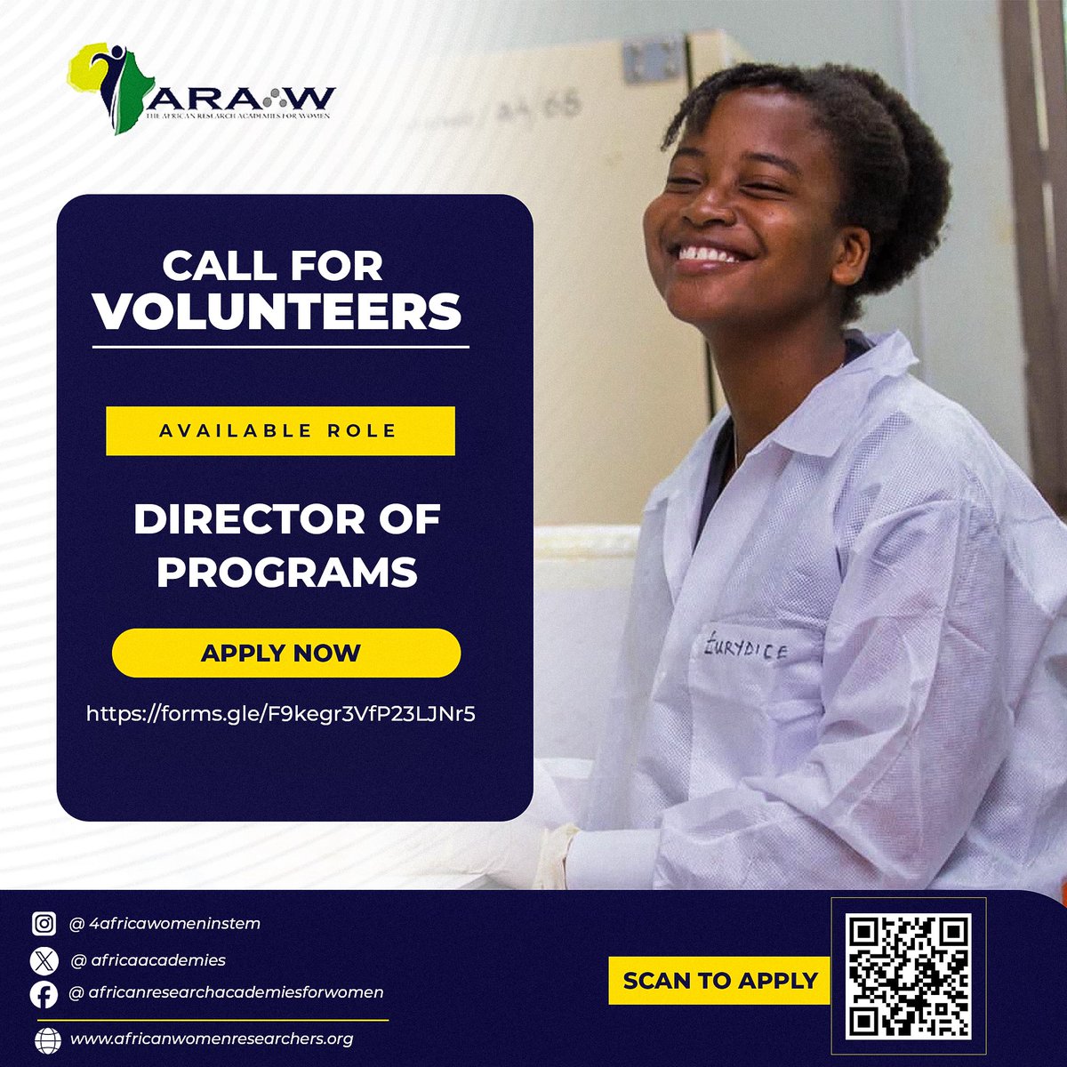 ARA-W is looking for volunteers to fill the roles below. You may apply via lnkd.in/enWQMJAF or email your CV and interest to info@africanwomenresearchers.org Come join our team to contribute to REAL CHANGE!!!