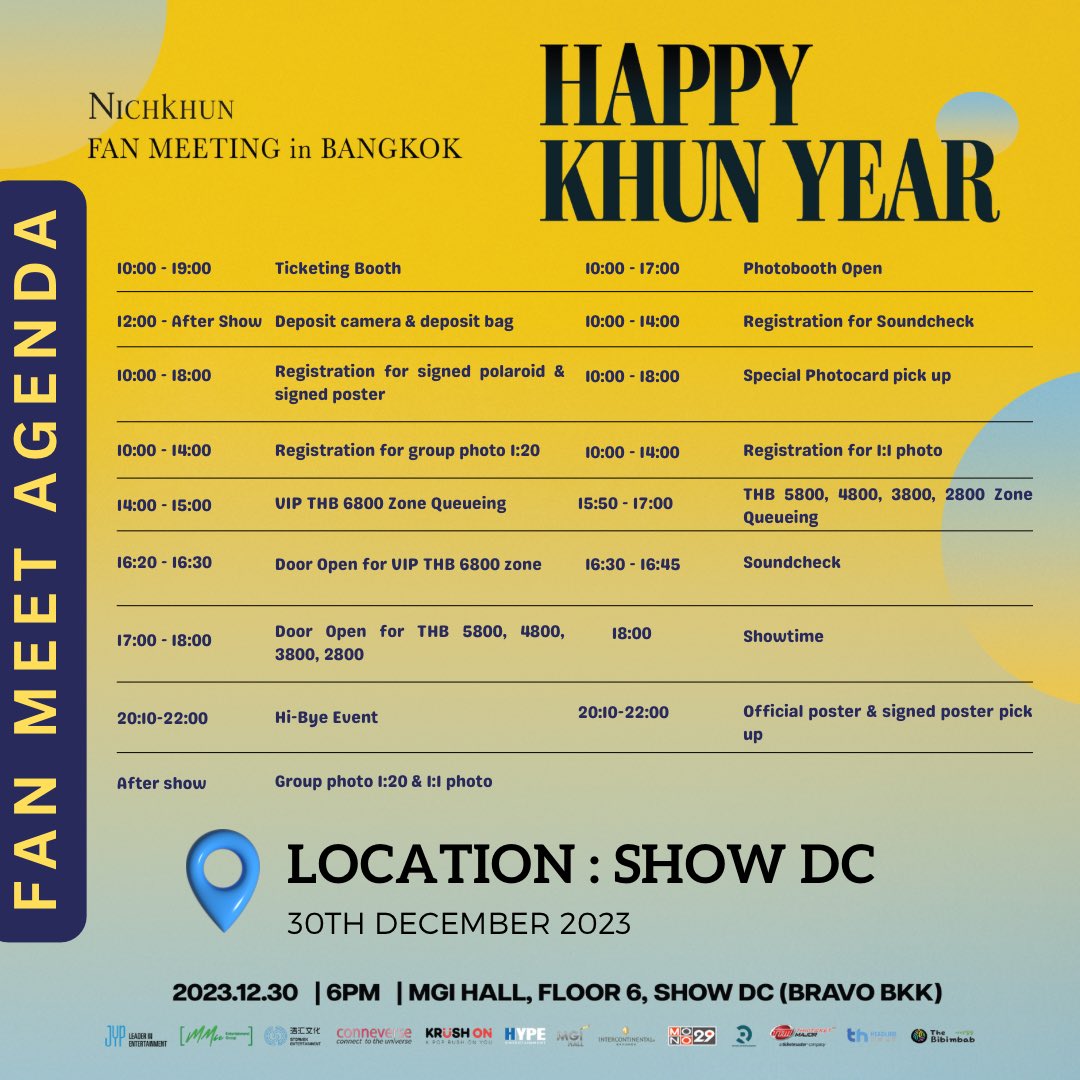 ⏰ Friendly reminder to all KHUNtastic fans! Set your alarms and get ready to sparkle on time at the NICHKHUN FAN MEETING IN BANGKOK: HAPPY KHUN YEAR! ✨🎤 

#NichkhunFanMeet #HAPPYKHUNYEAR #2PM #NICHKHUN #닉쿤 #JYP #MMIC