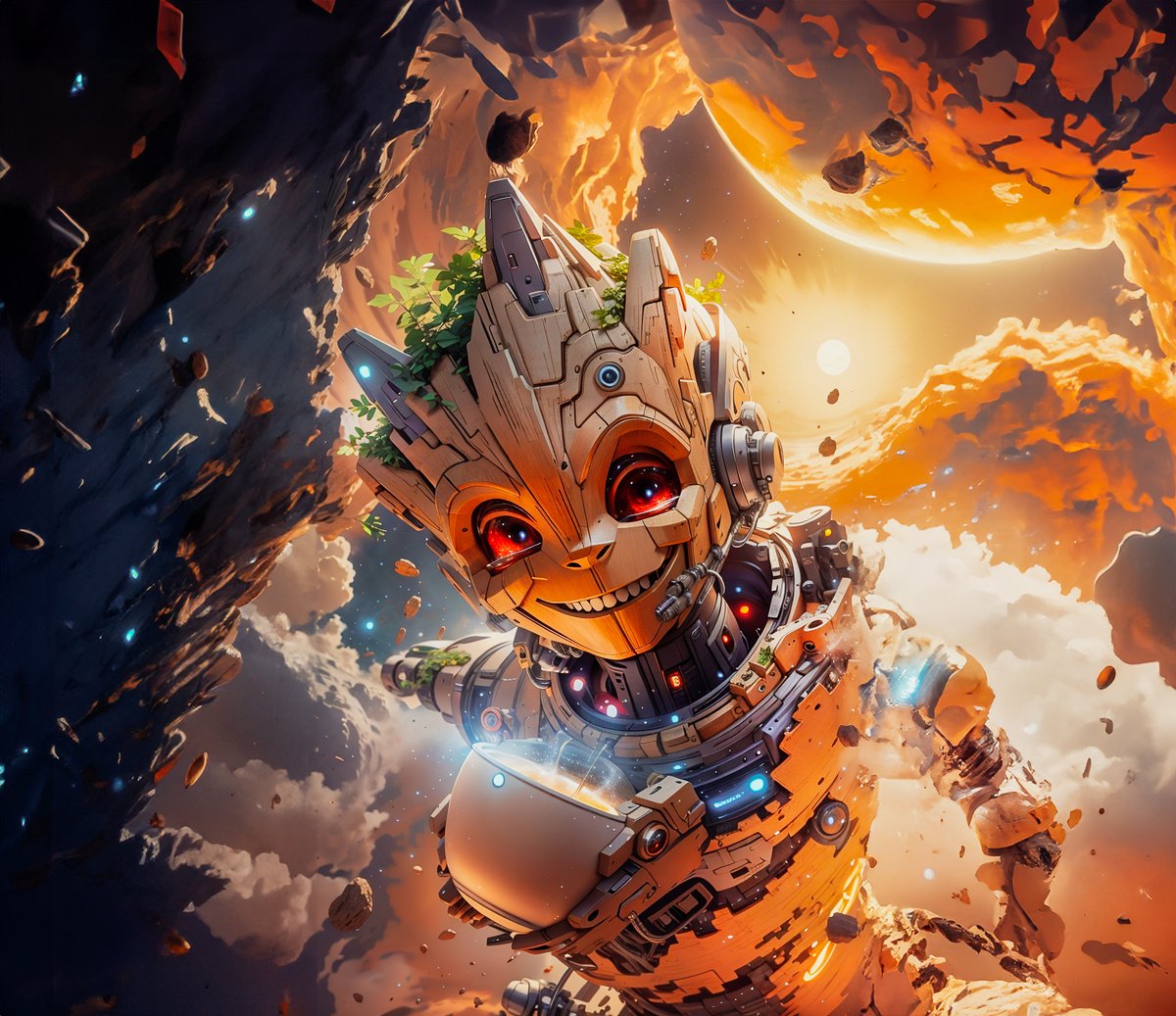 ElectroKendjiro's tweet photo. GROOT'S QUEST FOR PEACE
 QUOTE:“I'm Groot” 
I'm just having break!     

#AI #AIArt #AIArtGallery #AIArtistCommunity #Imgroot #grootman