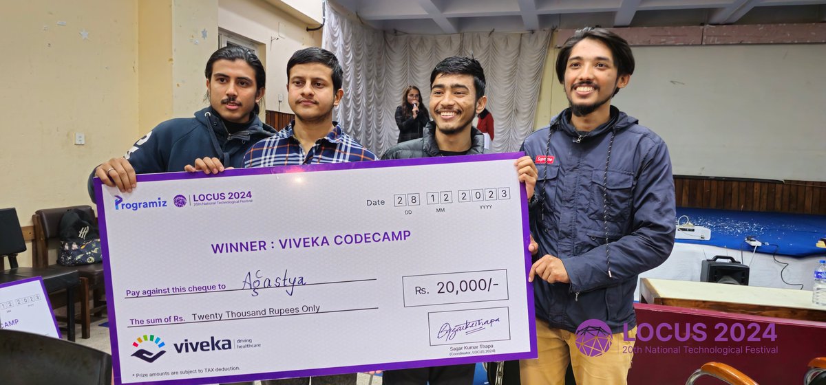 locus_ioe's tweet image. Cheers to Synergy for Encouragement award, Team Enigma for the Best Idea, GAMA - 2ND RUNNER UP, THE NOVICE - 1ST RUNNER UP, and AGASTYA as the WINNERS.
Kudos to every participant. 
Here are some captivating glimpses of the event.
#LOCUS2024 #Codecamp #Viveka #LOCUS