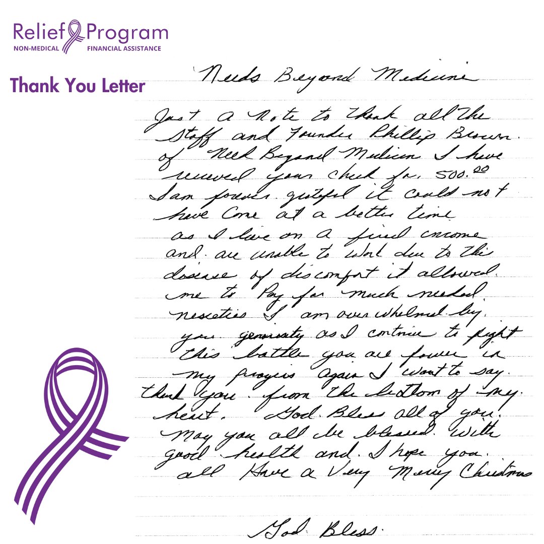 NeedsBeyondMed's tweet image. #ReliefProgram #thankyounote #cancersurvivor #cancerpatient #gratitude #support #SupportingCancerPatientswithNonMedicalExpenses #contribute #donate #nonprofit #cancer #NeedsBeyondMed