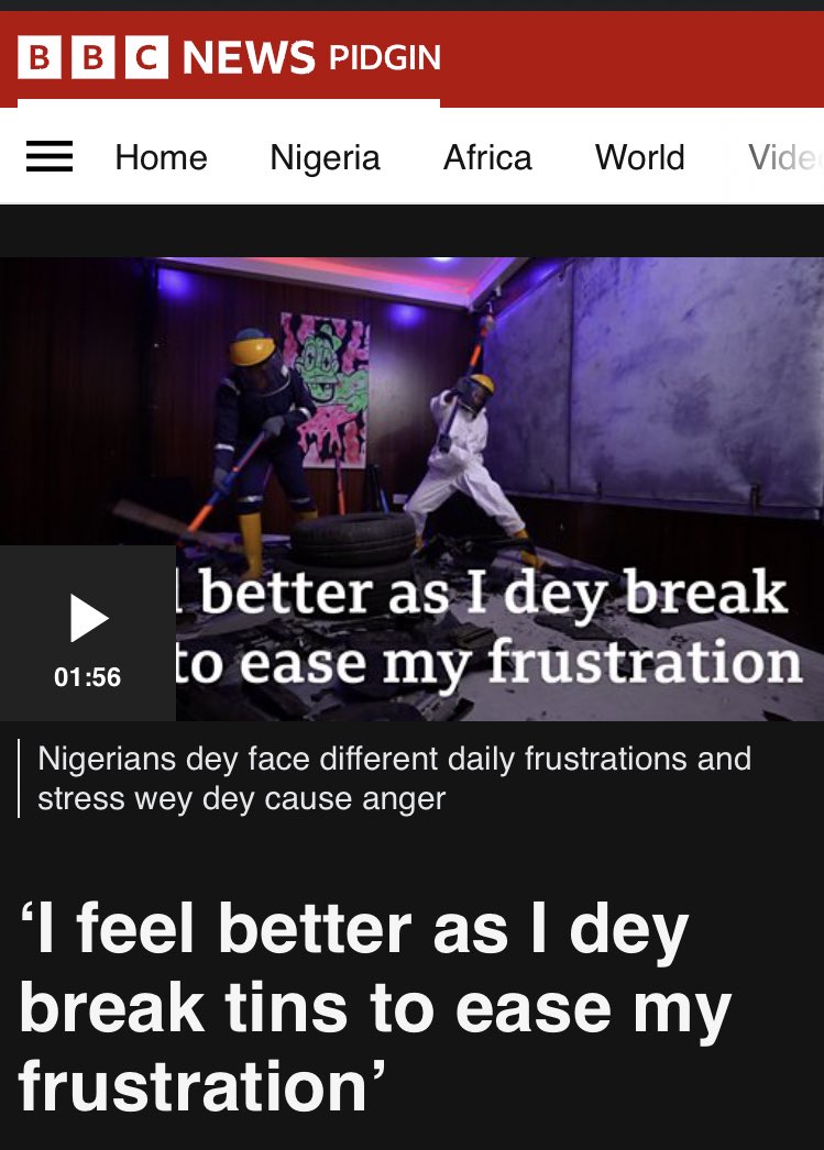 Wilbroad256's tweet photo. I was watching BBC Focus on Africa; turns out Nigeria has a rage room.
If the same investment came to Ug, I’d be the first customer🥴😂

And you? Do you think it should arrive? https://t.co/m9stgghqgZ