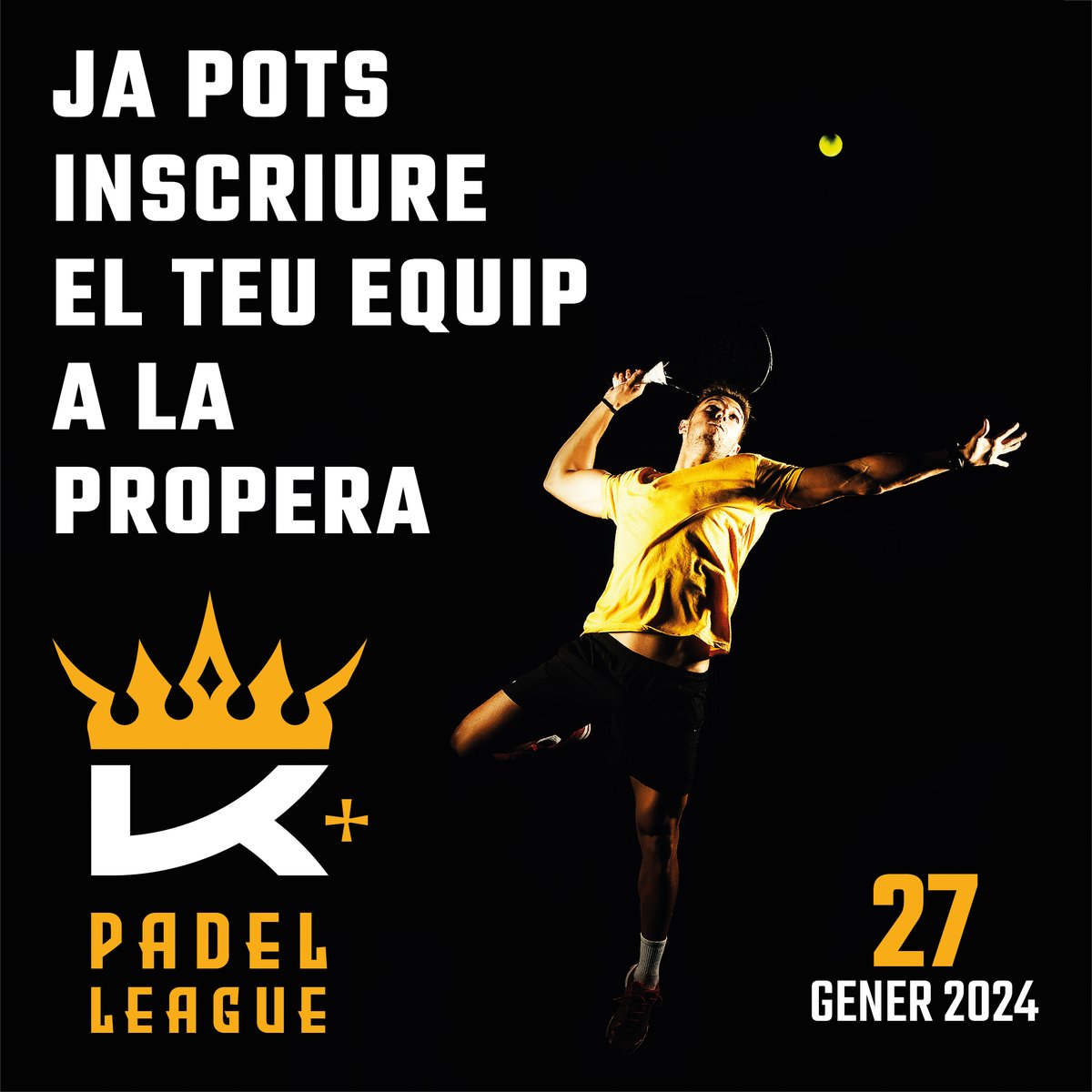 jac_m_c's tweet photo. 👑 JA POTS INSCRIURE EL TEU EQUIP A LA 2a K PADEL LEAGUE d'IGUALADA 👑

😊😊😊 Fes el teu equip de 3 persones

🎖 Escull la teva categoria

📝 Omple el formulari: https://t.co/MmmQ8oDkY8

📆 Reserva el 27 de gener 2024 https://t.co/z9OcIsX6hi