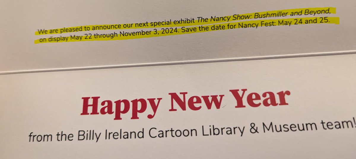 ben_towle's tweet photo. Beautiful Happy New Year card from the Billy Ireland... with some very important info in it!

#NancyFest https://t.co/GPqThMHwVI