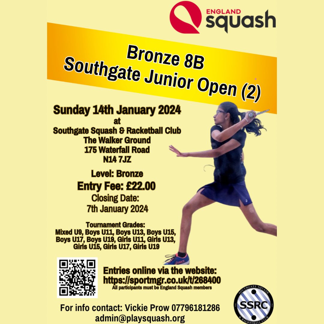 ~🏆CALLING ALL JUNIORS🏆~

Entry is now open for the Southgate Junior Open!!

Find the information below on how to apply 👇

#englandsquash #squash #southgate