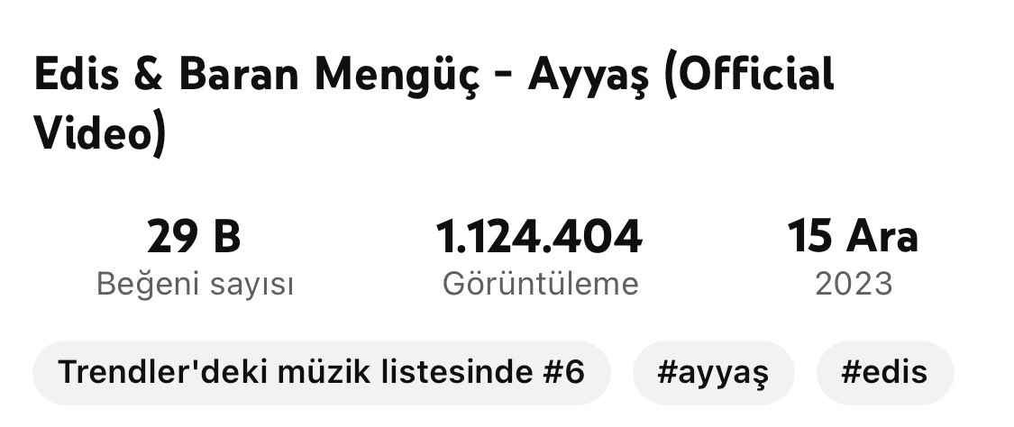 EdisCharts's tweet photo. #Ayyaş’ ın video klibi, Youtube’da +1.124.404 görüntülenmeyi geride bıraktı! 🌟 https://t.co/h1CnmaEbUh