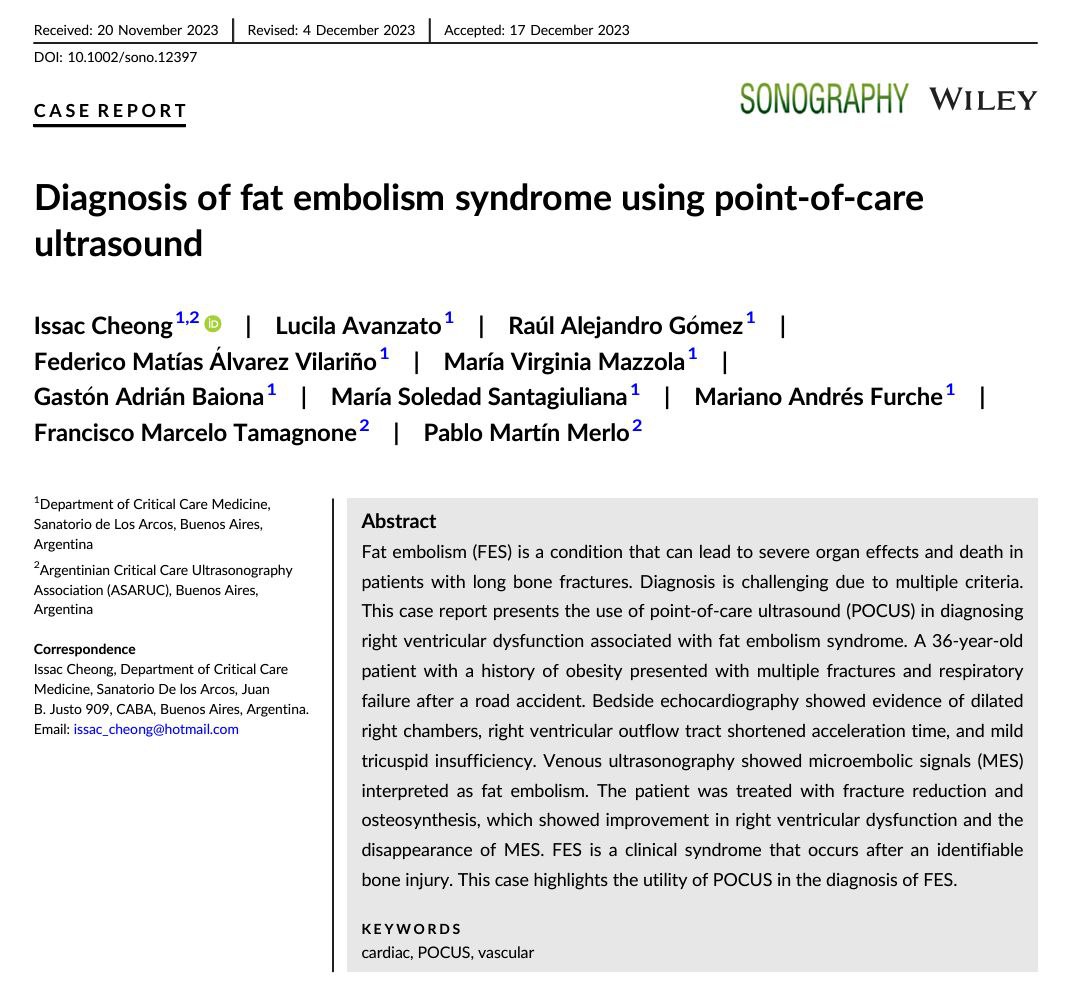 Diagnosis of fat embolism syndrome using point‐of‐care ultrasound Sonography DOI: doi.org/10.1002/sono.1… Share link: onlinelibrary.wiley.com/share/author/G… @panchopocus @pablommerlomd @ASARUC1
