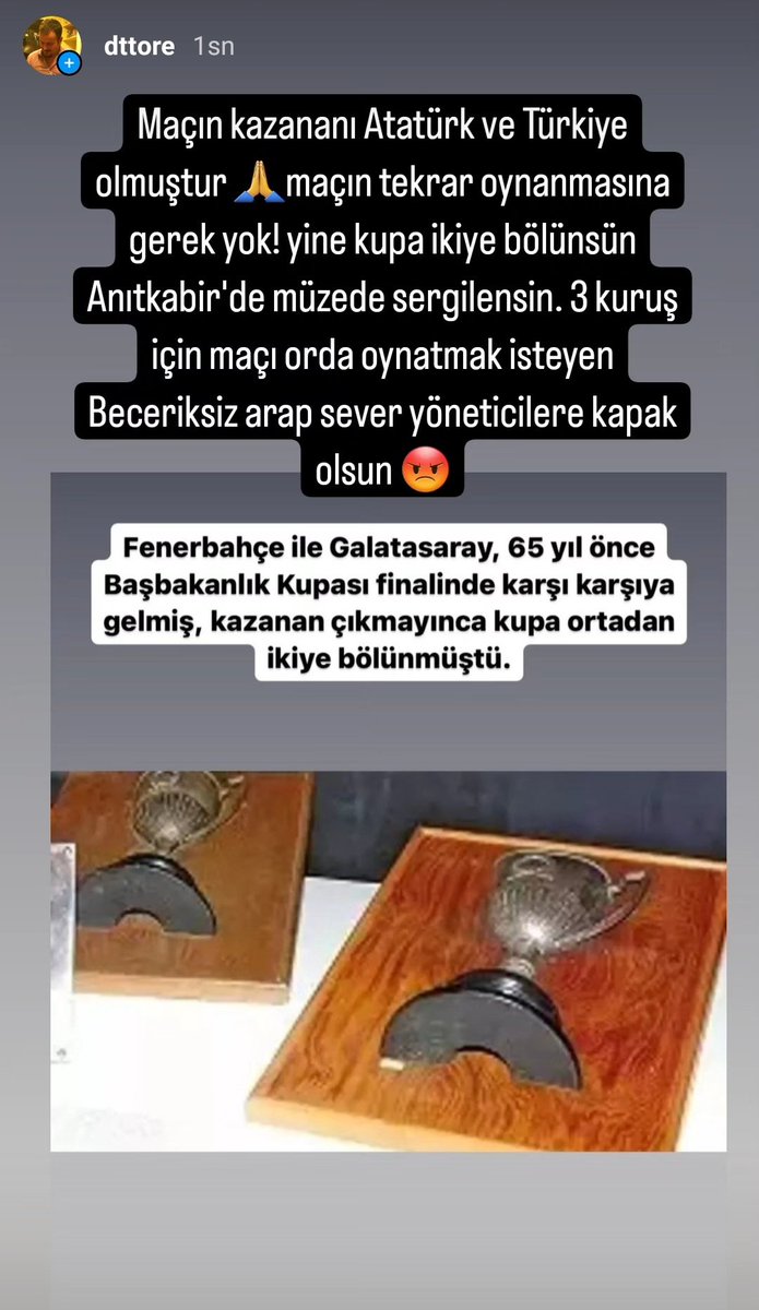 dttore's tweet photo. GALATASARAYIMIZI VE FENERBAHÇEMİZİ Kutluyorum herşey kupa değil Atatürk'ümüze yapılan ayıbı yüzlerine vurdular 💙💛♥️ https://t.co/mcMXmV6aac