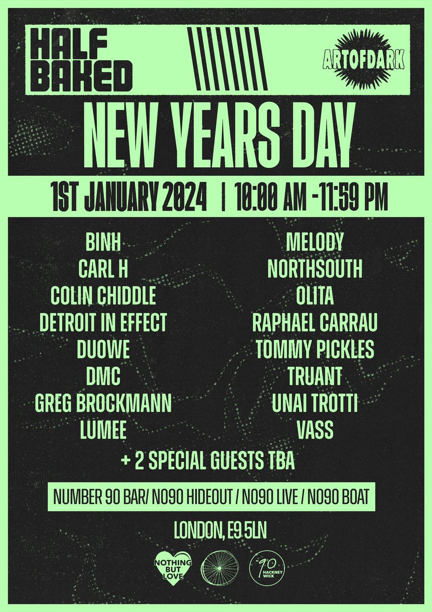 NYD 2024 w/ <a href="/HalfBakedRecord/">Half Baked Records</a> at <a href="/number90bar/">number90</a>, Hackney Wick. 4 rooms of music 🖤