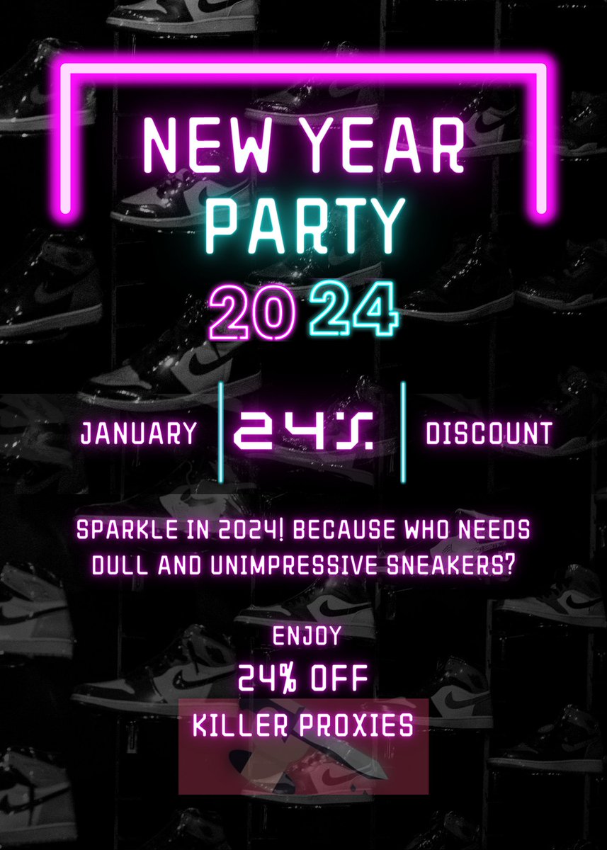🎉 Step into 2024 with a 24% off on Killer Proxies! Wishing you a year filled with fresh kicks and success. 
Use code: "Killer24" 
discord.gg/qMBbw7jJWE
Like and Retweet !