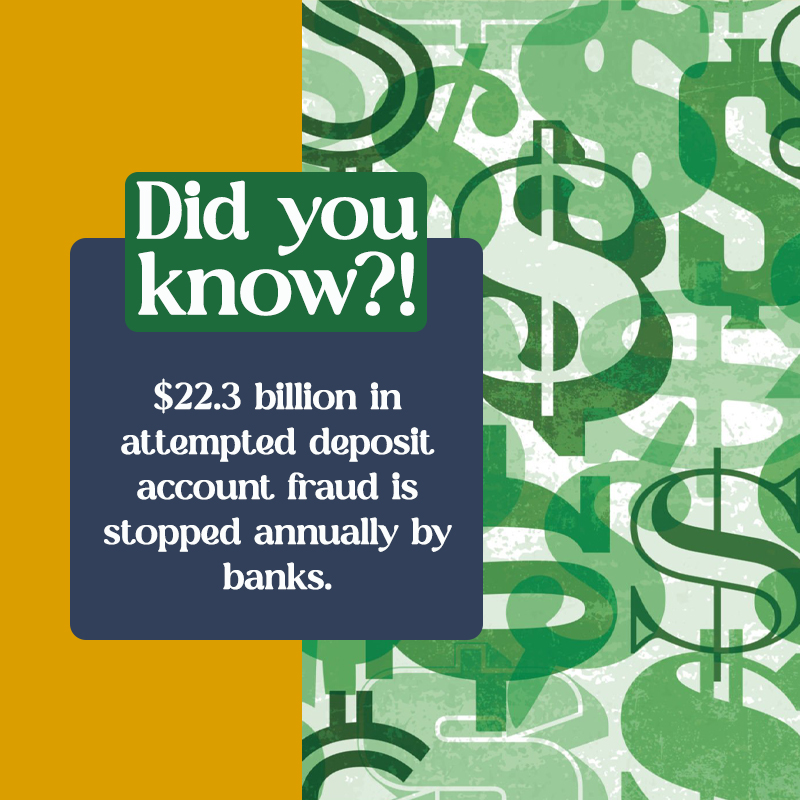 peopleswi's tweet photo. Fun Fact Friday: Did you know 22.3 billion in attempted deposit account fraud is stopped annually by banks! https://t.co/y7QTNqfygU