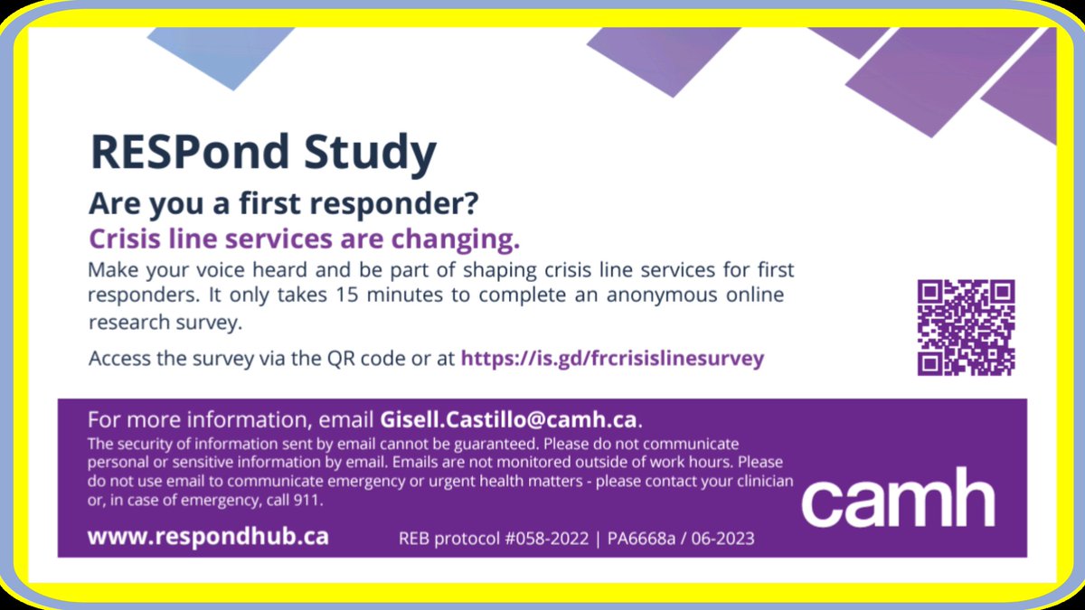 OPSEU/SEFPO Paramedics & Ambulance Communications (@opseuambdiv) on Twitter photo Using an anonymous online research survey, researchers at #CAMH are looking at ways to optimize crisis lines for first responders and public safety personnel: is.gd/frcrisislinesu…. #firstrespondermentalhealth #RESPondstudy <a href="/CACOParamedics/">CUPE Paramedic/ Communication Officers Ontario</a> <a href="/SEIUHealthCan/">SEIU Healthcare</a> <a href="/UniforTheUnion/">Unifor</a> Using an anonymous online research survey, researchers at #CAMH are looking at ways to optimize crisis lines for first responders and public safety personnel: is.gd/frcrisislinesu…. #firstrespondermentalhealth #RESPondstudy <a href="/CACOParamedics/">CUPE Paramedic/ Communication Officers Ontario</a> <a href="/SEIUHealthCan/">SEIU Healthcare</a> <a href="/UniforTheUnion/">Unifor</a>