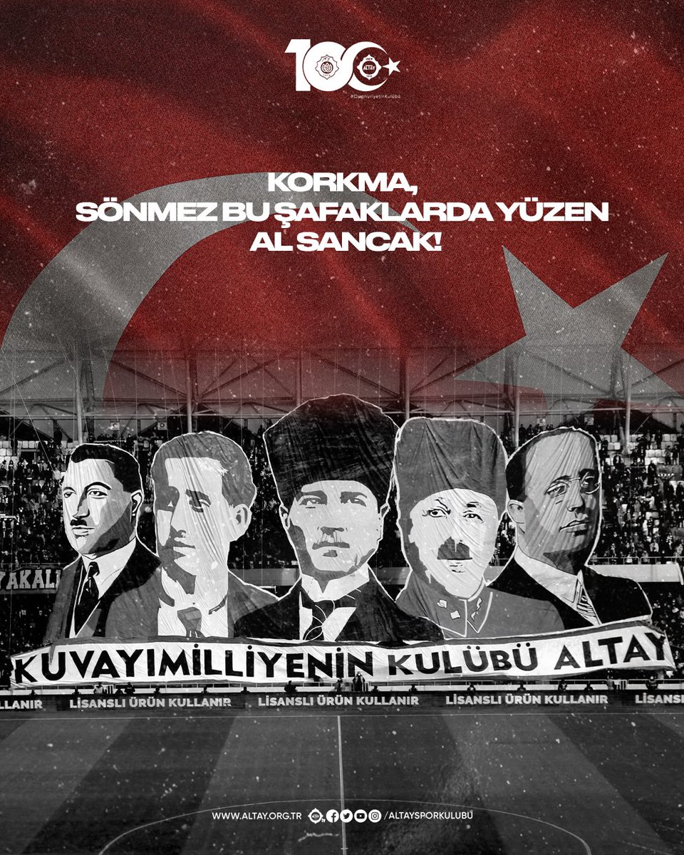 Korkma, sönmez bu şafaklarda yüzen al sancak!🇹🇷

Cumhuriyetimizin 100. yılında oynanacak Süper Kupa finalini güzel İzmir'imizde oynanmasını tüm kalbimizle istiyor, tüm vatandaşlarımızı tek renk olarak Türk bayrakları ve Başkomutan Gazi Mustafa Kemal Atatürk posterleri ile