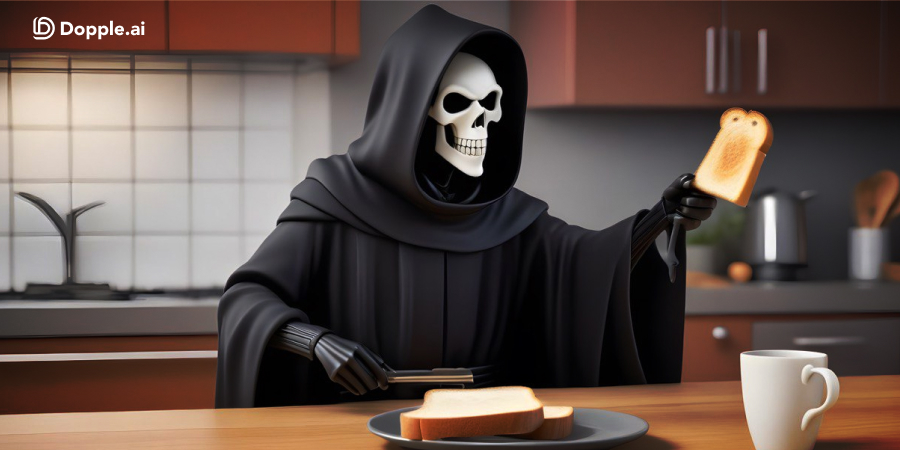 DoppleAi's tweet photo. Do you think the Grim Reaper likes Toast? 🍞

Let's ask Toast what it thinks. Maybe it's got a 'grave' preference for breakfast! 💀

#BurntToast #DoppleAI https://t.co/Aq3fJl6gyc