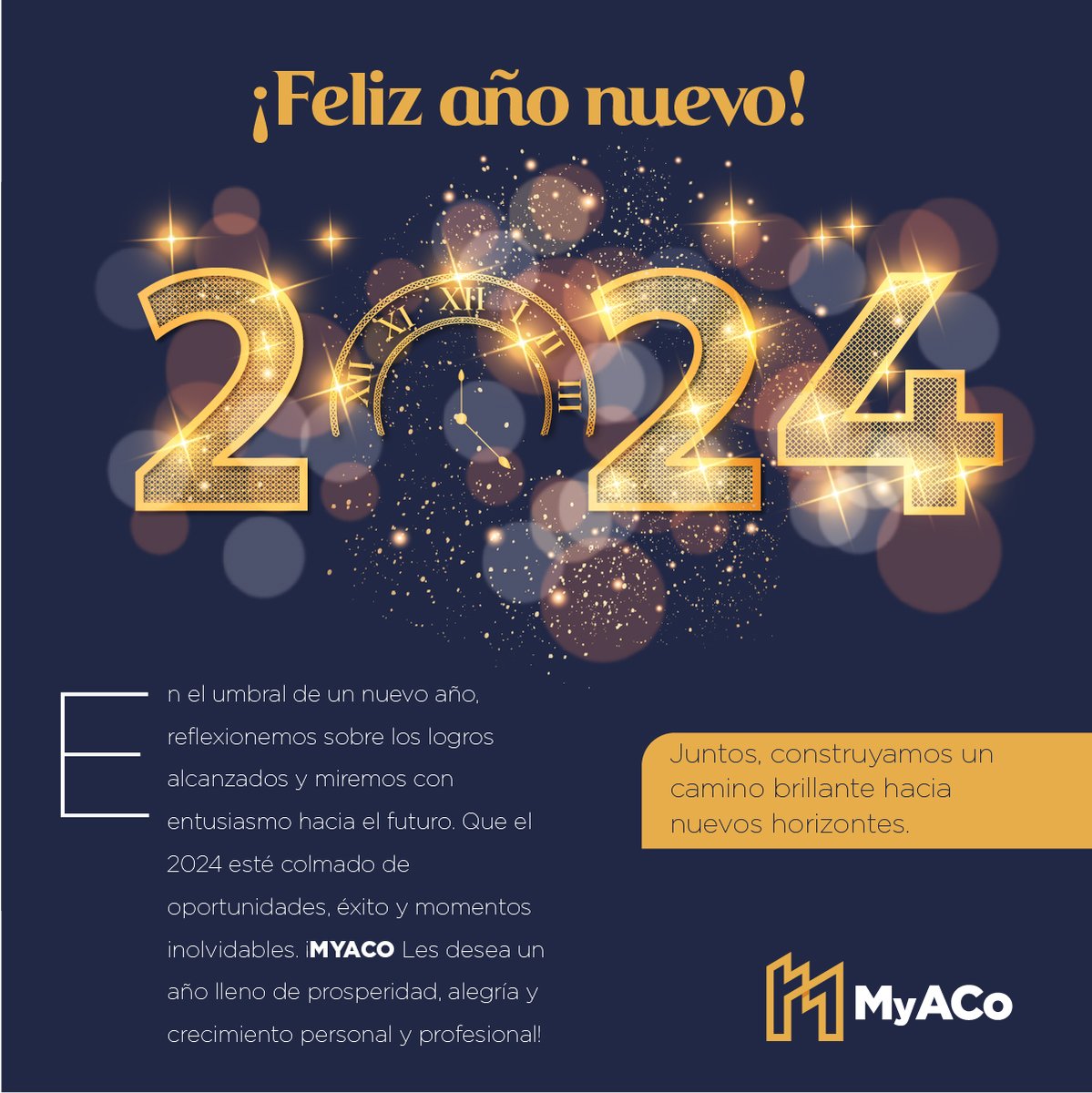 MyACO_C's tweet photo. Se termina un año, pero inicia otro en el que sabemos que se cumplirán todos tus objetivos. Es momento de mirar hacia el futuro.

El equipo MyACo te desea un ¡Feliz Año Nuevo! https://t.co/ViQUJ82HRT