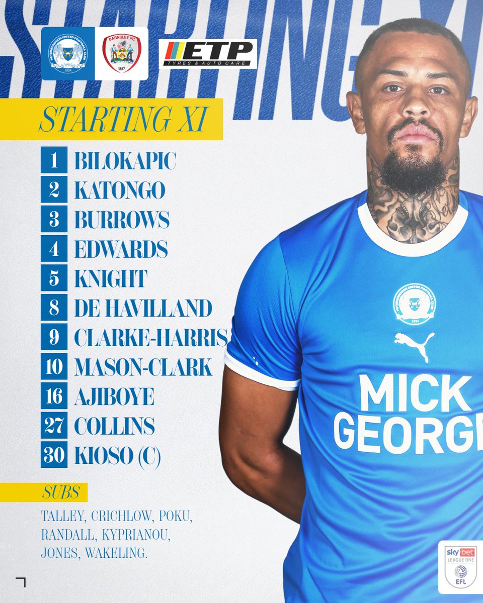 theposh's tweet image. 👊  Here is how Posh line-up for this evening's Sky Bet League One meeting with Barnsley. 

Team news brought to you by @EtpAutoCare.

#PETBAR | #pufc