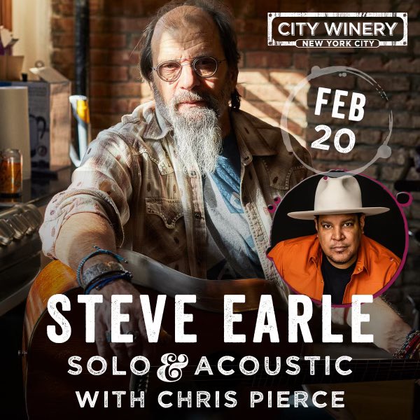 NEW YORK CITY!  I’m honored beyond measure to be opening for the legendary @SteveEarle on February 20th at @CityWineryNYC —Tickets on sale now!  citywinery.com/new-york-city/…