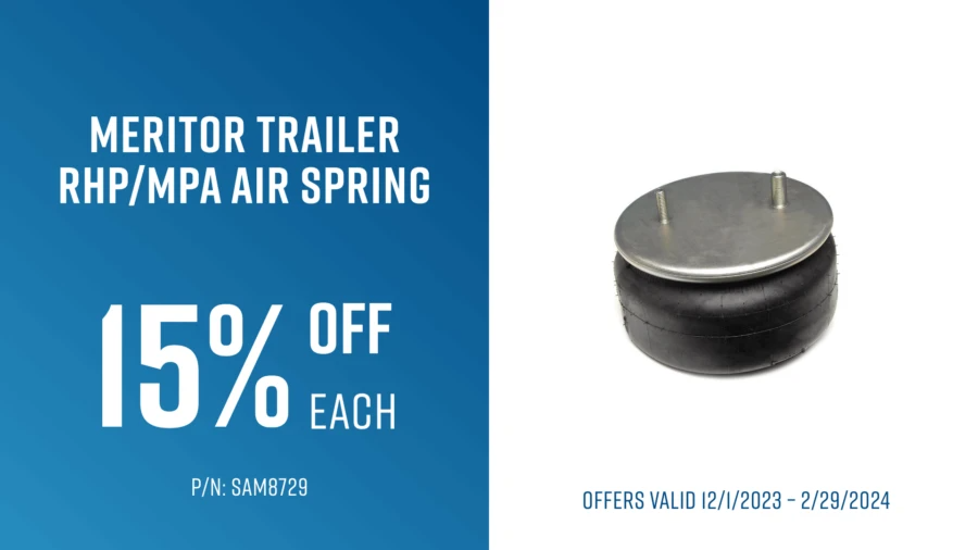 Meritor trailer air springs are now 15% off each! Check out more of our parts specials on our website now. bit.ly/35Ncwfk