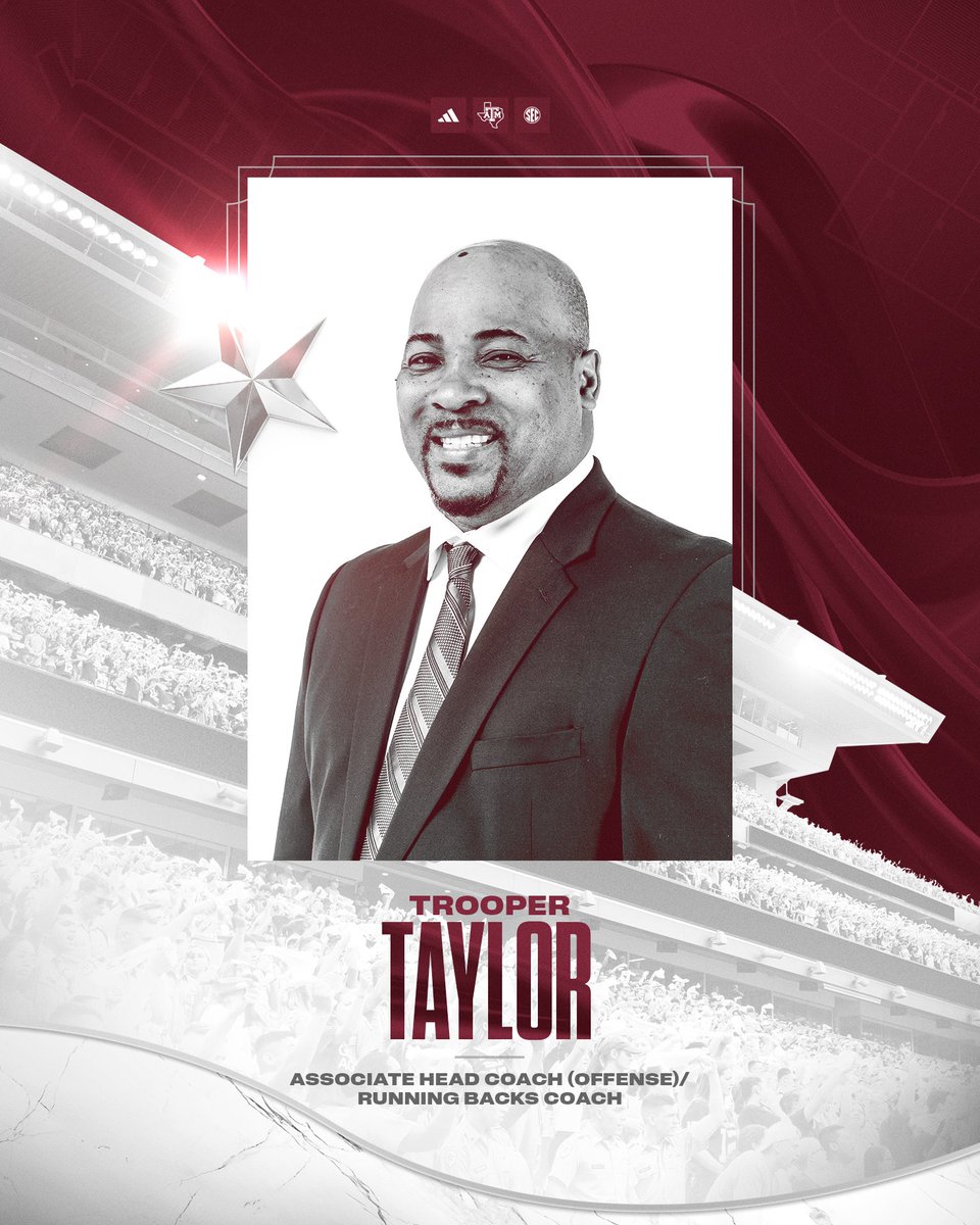 Welcome to Aggieland, Trooper! 👍 Meet new Associate Head Coach on offense and Running Backs coach Trooper Taylor: 🔗 aggi.es/3vg4s6f #GigEm