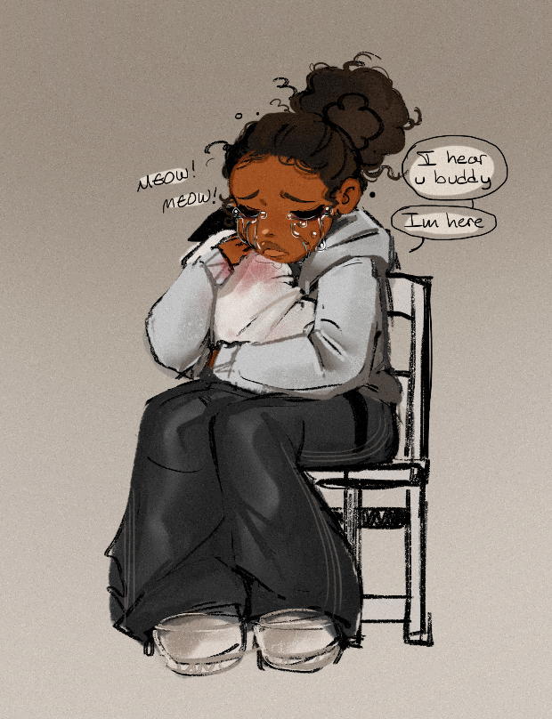 1girl dark skin dark-skinned female solo crying english text sitting  illustration images